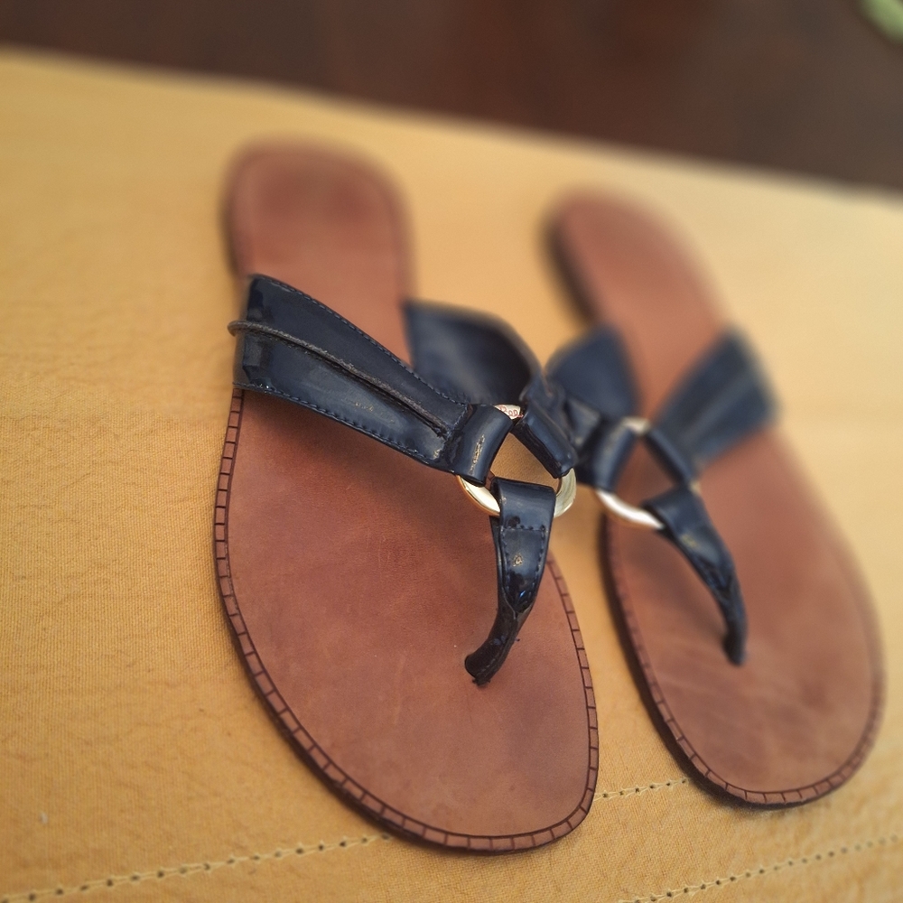 Lilly Pulitzer Leather Navy Made In Brazil Flip Flop Flat Sandals Sz 7 - Picture 14 of 14